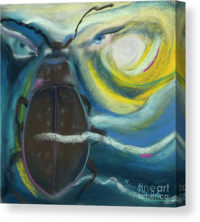 Beetle Canvas Print featuring the pastel Creating the Beetle by Marie-Claire Dole