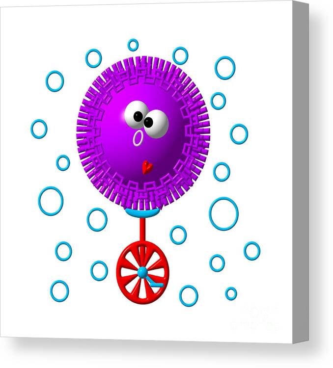 Cute Critters With Heart Urchin On A Unicycle Canvas Print featuring the digital art Cute Critters With Heart Urchin On A Unicycle by Rose Santuci-Sofranko