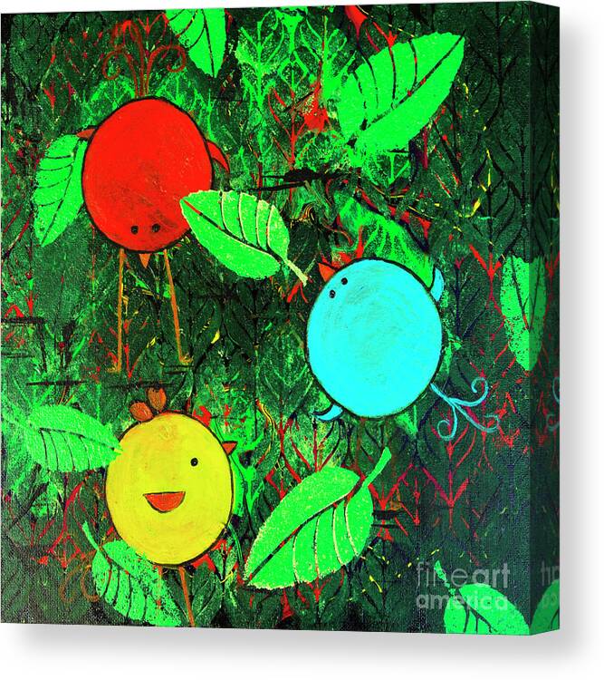 Tree Canvas Print featuring the painting Cute Little Birds by Jeanette French