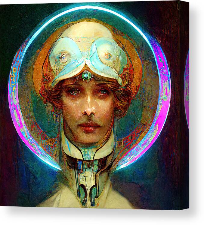 Cybernetic Canvas Print featuring the painting Cybernetic Angel, 01 by AM FineArtPrints