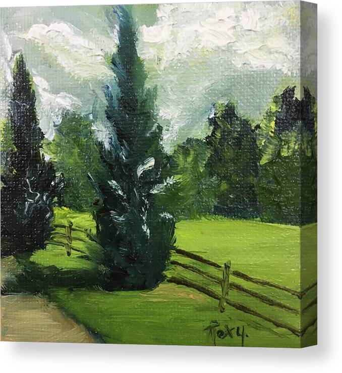 Cypress Trees Canvas Print featuring the painting Cypress Trees by Roxy Rich
