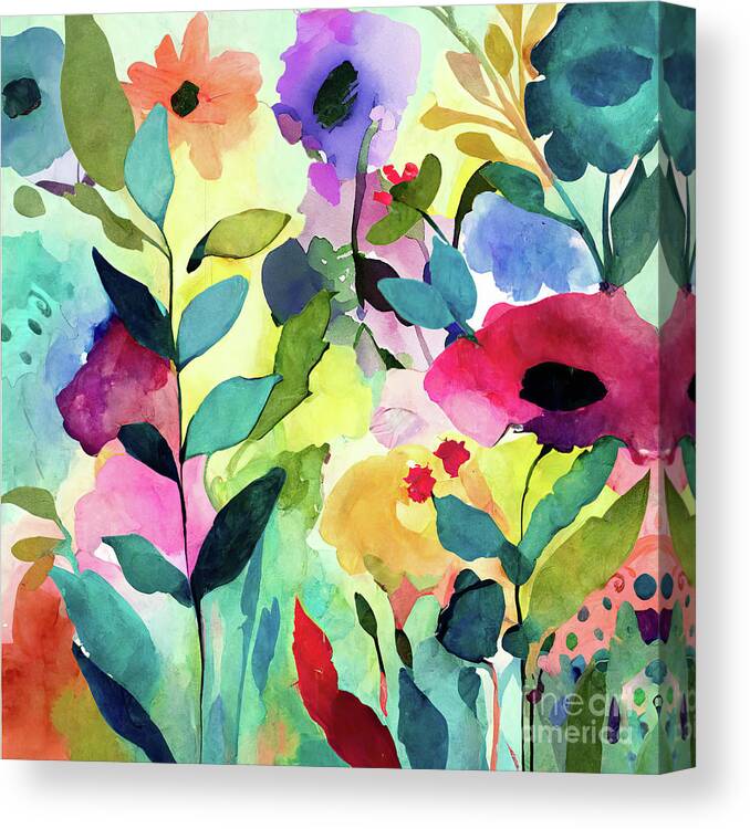 Watercolor Flowers Canvas Print featuring the painting Dancing Lessons by Mindy Sommers