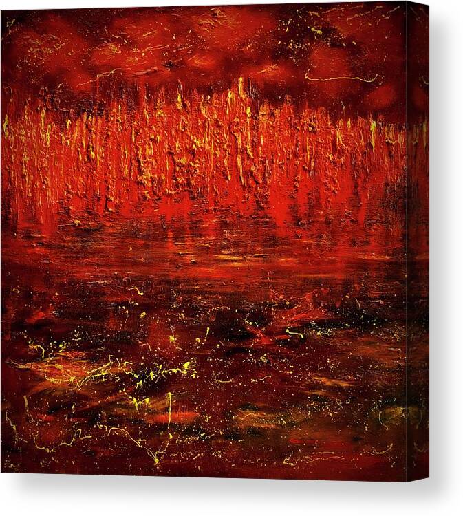 Fire Canvas Print featuring the painting Dark Reflection by Roger Clarke
