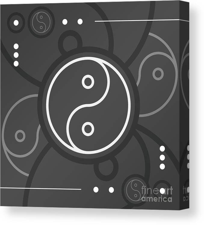 Abstract Canvas Print featuring the mixed media Dark Steely Geometric Glyph Art in Black Gray and White n.0130 by Holy Rock Design