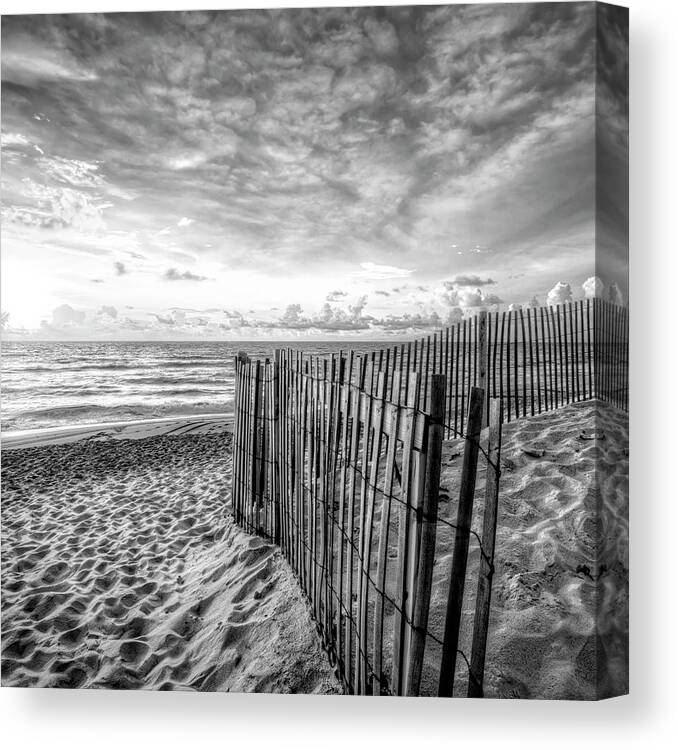 Clouds Canvas Print featuring the photograph Daybreak on the Dunes Black and White in Square by Debra and Dave Vanderlaan