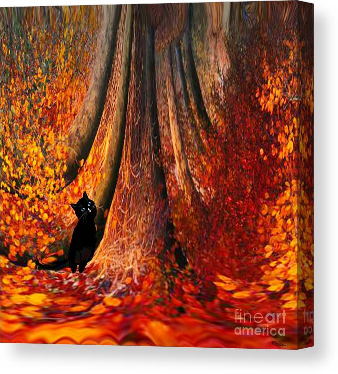 Black Cat Artwork Canvas Print featuring the digital art Deep in the woods by Elaine Hayward
