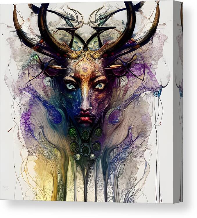 Digital Canvas Print featuring the digital art Deer Woman by Beverly Read