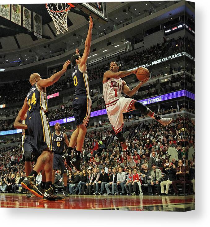 Chicago Bulls Canvas Print featuring the photograph Derrick Rose, Richard Jefferson, and Enes Kanter by Jonathan Daniel