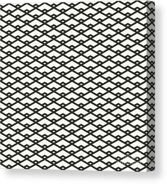 Diamond Canvas Print featuring the painting Diamond Grid With Inset In Bone White And Wrought Iron Black n.2285 by Holy Rock Design