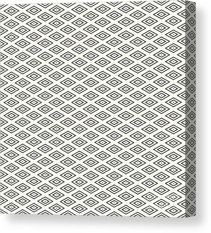Diamond Canvas Print featuring the painting Diamond With Double Center Inset In Bone White And Wrought Iron Black n.2068 by Holy Rock Design