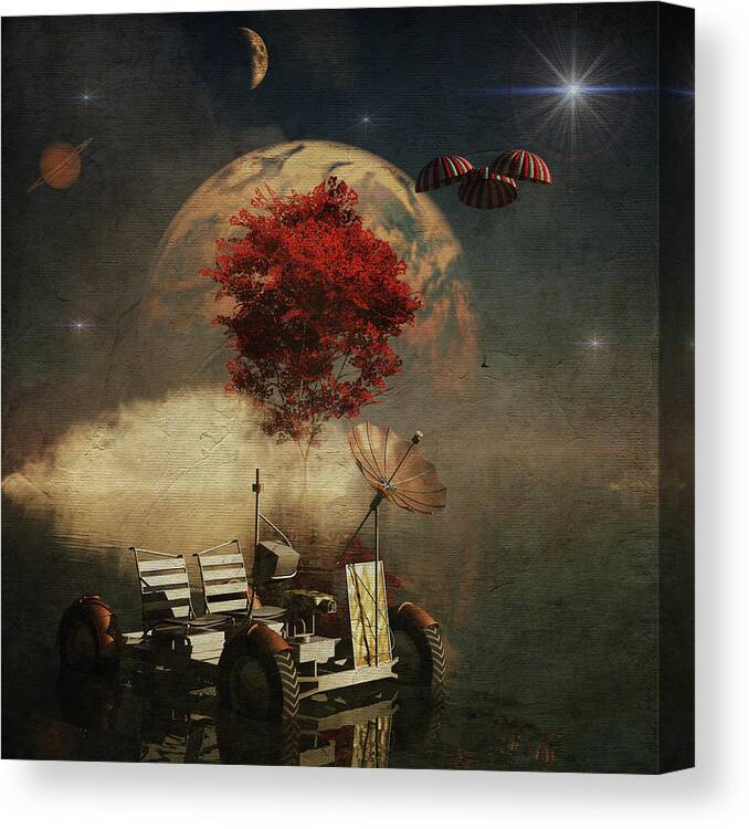 Night Canvas Print featuring the digital art Discovering Planet B by Jan Keteleer