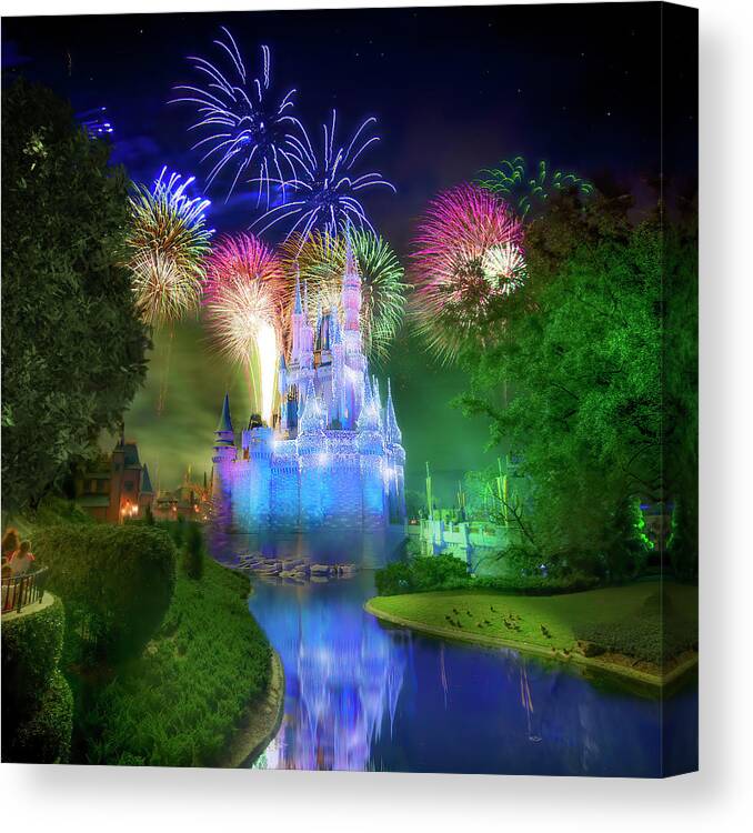 Magic Kingdom Canvas Print featuring the photograph Disney's Fantasy in the Sky Fireworks by Mark Andrew Thomas