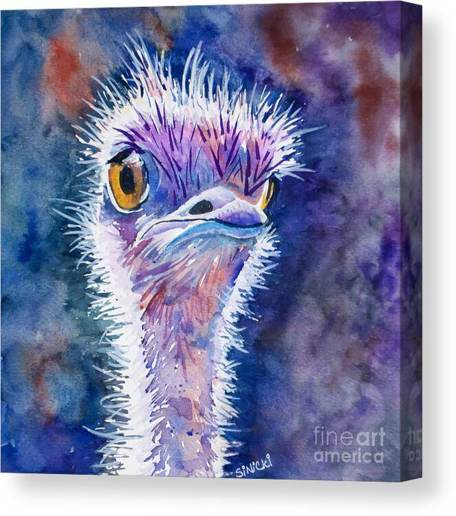 Ostrich Canvas Print featuring the painting Dizzy Ostrich by Lisa Sinicki