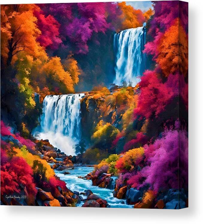 Ai Canvas Print featuring the digital art Double Waterfall by Cindy's Creative Corner