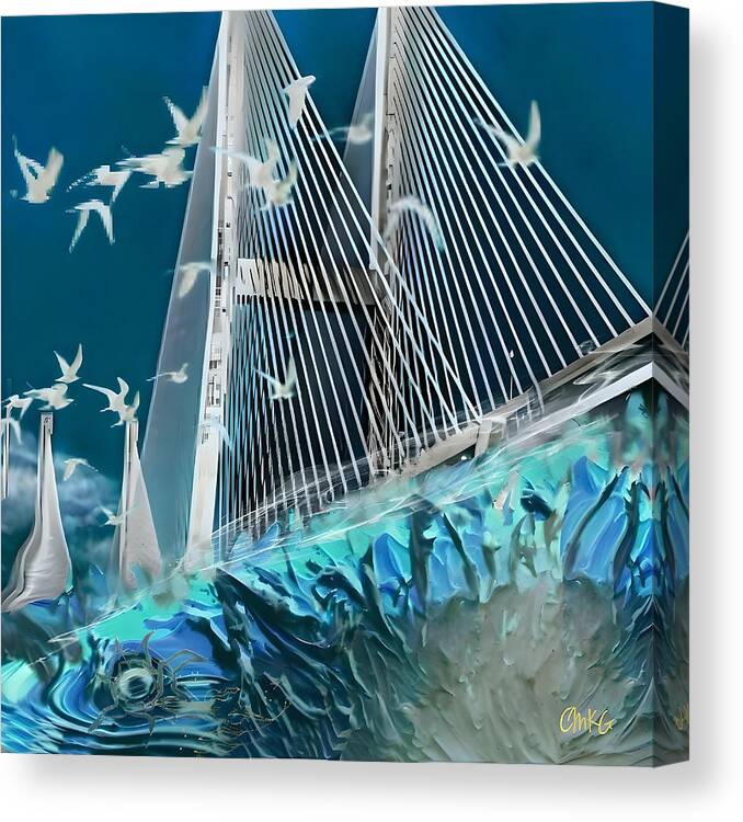  Canvas Print featuring the digital art Doves Building Bridges by Christina Knight
