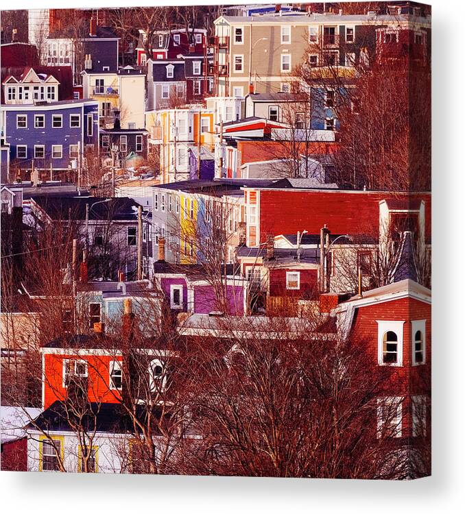 St John's Canvas Print featuring the photograph Early Morning in St John's - Red by Laura Tucker