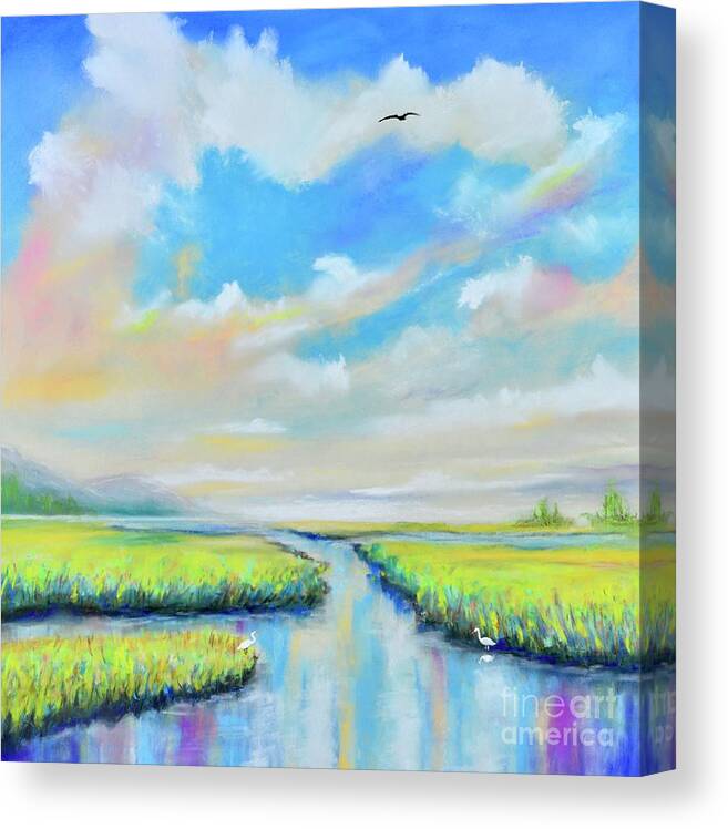 Marsh Canvas Print featuring the painting Egrets Marsh by Mary Scott