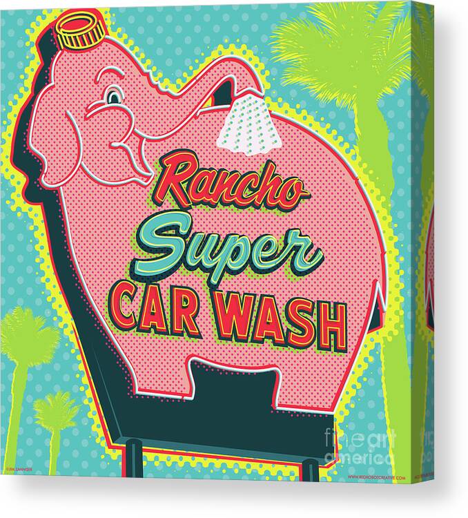 Pop Art Canvas Print featuring the digital art Elephant Car Wash - Rancho Mirage - Palm Springs by Jim Zahniser