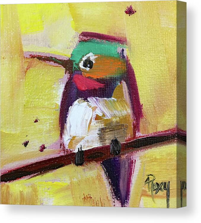 Hummingbird Canvas Print featuring the painting Emerald Crested Hummingbird by Roxy Rich