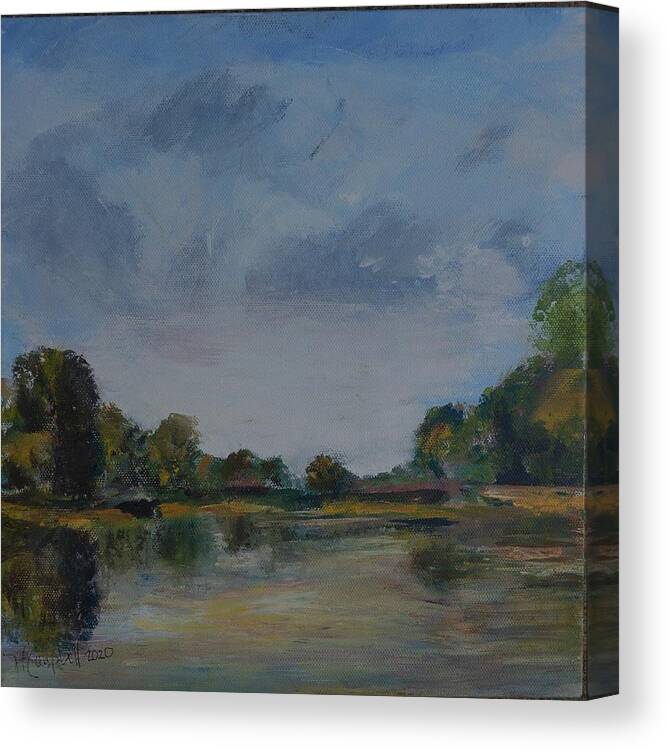 Waterway Canvas Print featuring the painting Evening Reflections by Helen Campbell