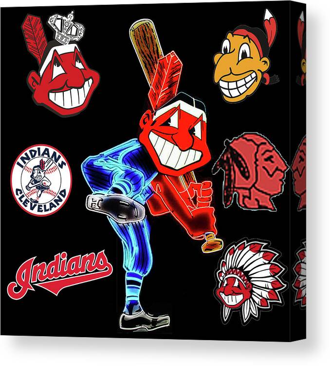 Chief Wahoo Canvas Print featuring the mixed media Faces of the Cleveland Indians by Pheasant Run Gallery