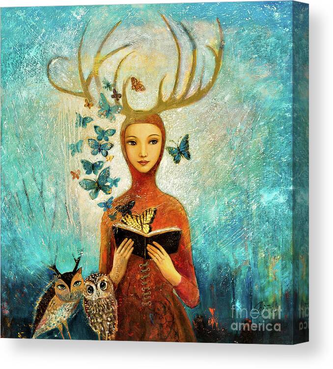  Canvas Print featuring the painting Faerae Forest Story by Shijun Munns