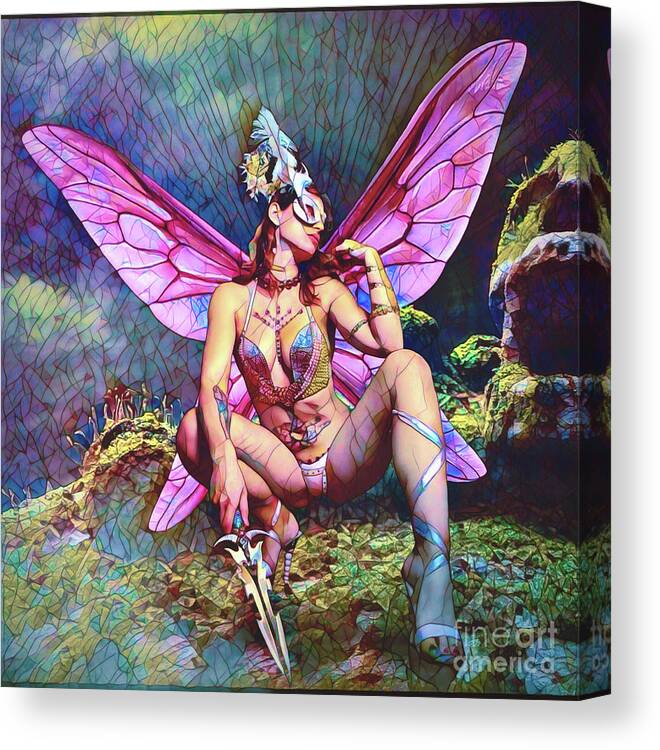Dark Canvas Print featuring the digital art Fairy Magic Stained Glass by Recreating Creation