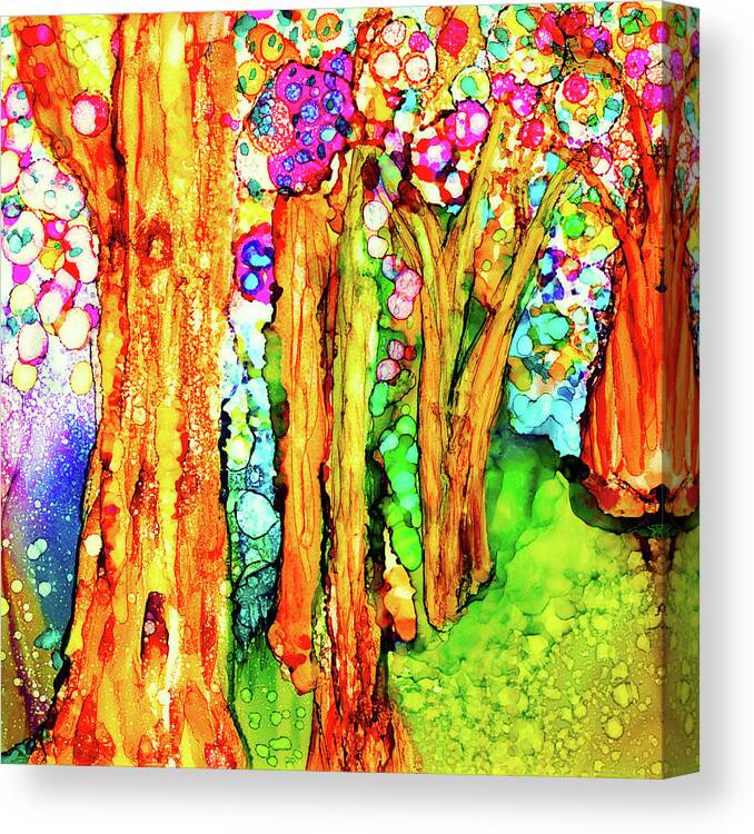 Forest Canvas Print featuring the painting Fantasy Forest Alcohol Ink Painting by Deborah League