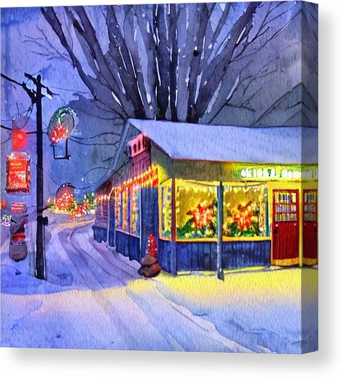 Clinton Canvas Print featuring the painting Farmstand in Clinton New Jersey in the 1960s by Christopher Lotito