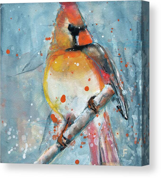 Cardinal Canvas Print featuring the painting Female Cardinal 3 by Jani Freimann