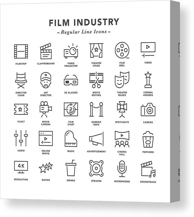Internet Canvas Print featuring the drawing Film industry - Regular Line Icons by TongSur