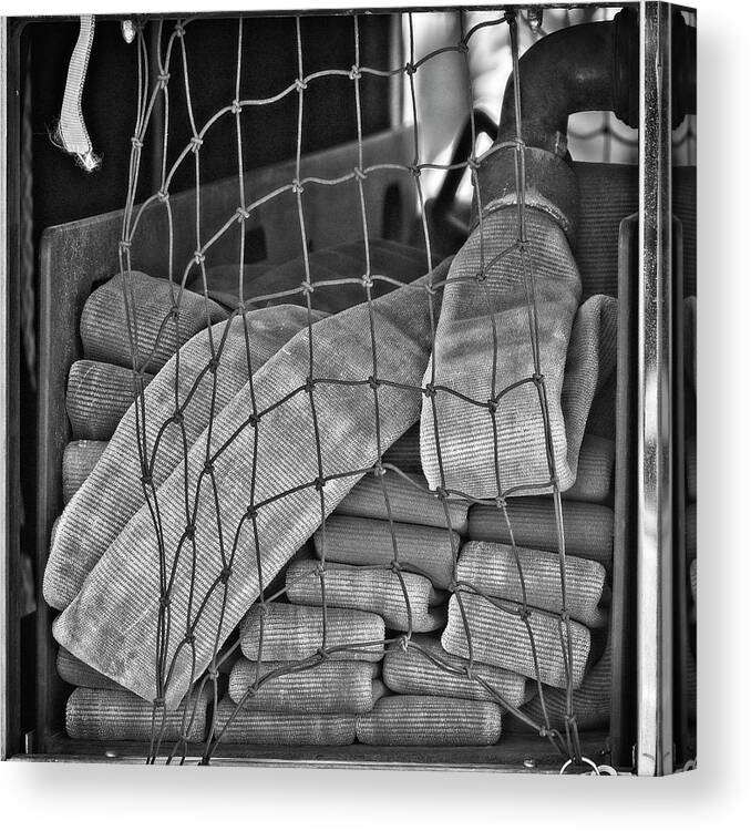 Firehose Canvas Print featuring the photograph Fire Hoses BW by Steven Ralser