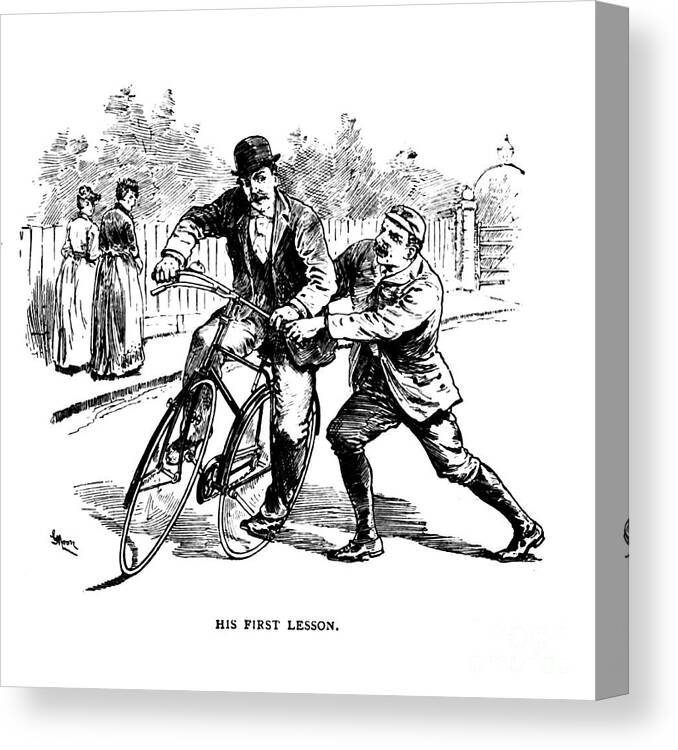 First Canvas Print featuring the photograph First cycling lesson a1 by Historic illustrations