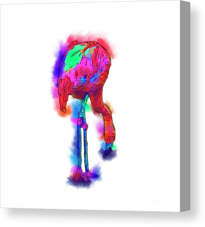 Flamingo Canvas Print featuring the digital art Flamingo Eating In Abstract by Kirt Tisdale
