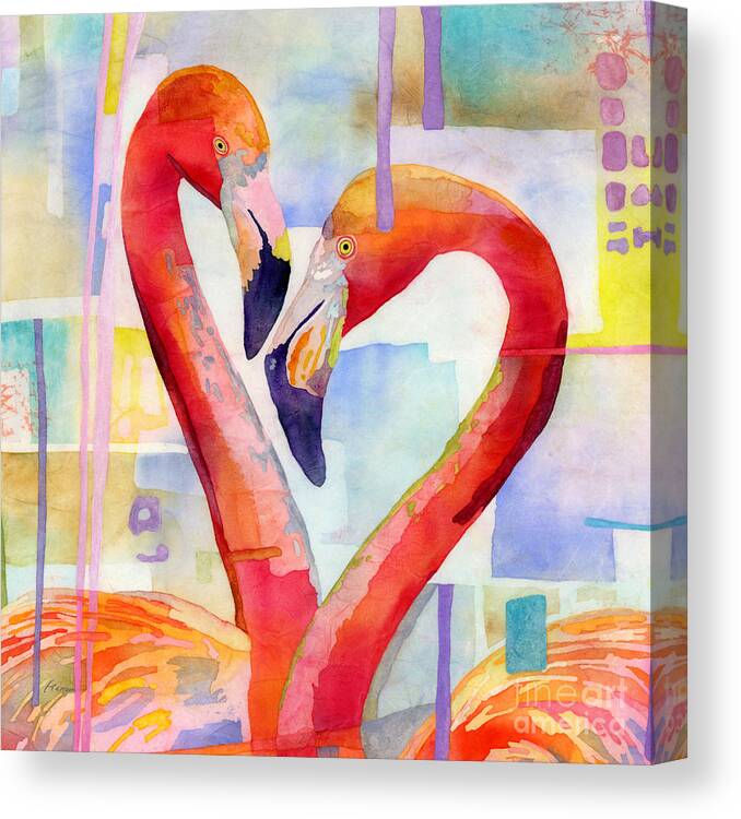 Flamingo Canvas Print featuring the painting Flamingo Love - Heart in Nature by Hailey E Herrera