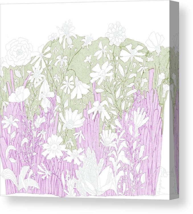 Flower Garden Illustration Canvas Print featuring the painting Flower Garden Illustration Pink and Green Hues by Patricia Awapara