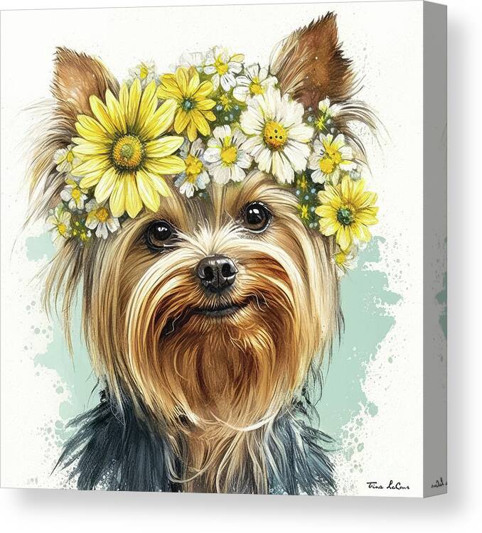 Yorkshire Terrier Canvas Print featuring the painting Flower Girl Yorkie by Tina LeCour