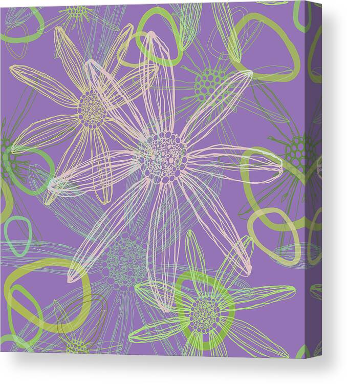 Flower Silhouettes Canvas Print featuring the digital art Flower Silhouette Modern Line Art in Purple by Patricia Awapara