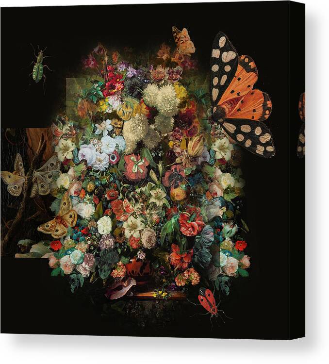 Flowers Canvas Print featuring the mixed media Flowers and butterflies by Nop Briex