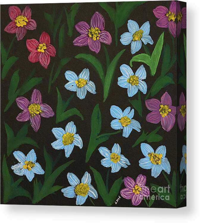 Flowers Canvas Print featuring the painting Flowers on Black by Lisa Neuman