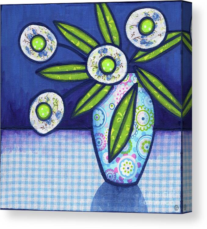 Abstract Canvas Print featuring the painting Folk Art Flowers In A Vase 3 by Amy E Fraser