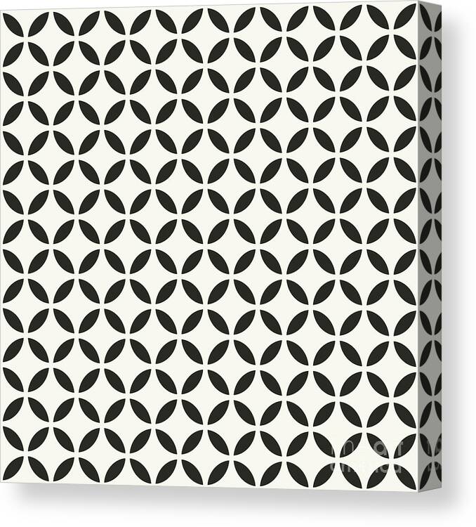 Four Canvas Print featuring the painting Four Leaf Motif Pattern In Bone White And Wrought Iron Black n.0268 by Holy Rock Design