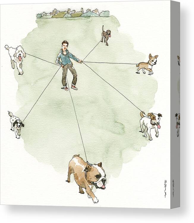 Captionless Canvas Print featuring the painting Four Paws Six Feet by Barry Blitt