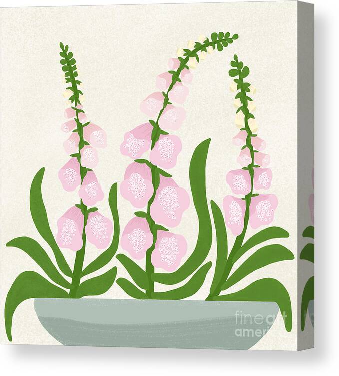 Foxgloves Flowers Canvas Print featuring the drawing Foxglove flowers by Min Fen Zhu