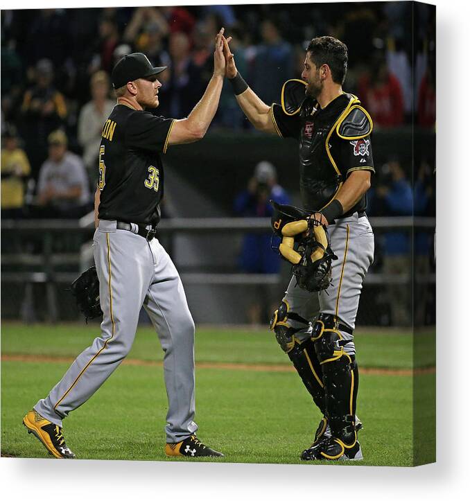 People Canvas Print featuring the photograph Francisco Cervelli and Mark Melancon by Jonathan Daniel