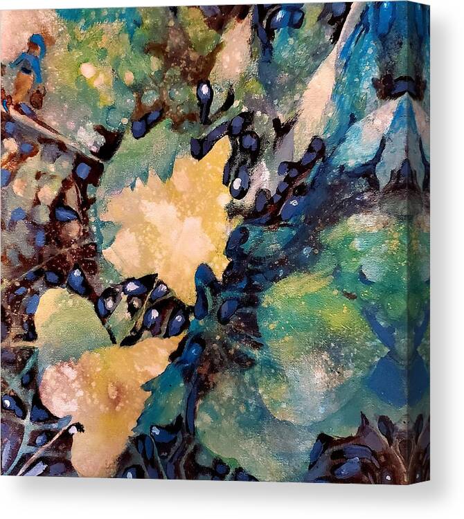 Frosty Canvas Print featuring the painting Frosty Fall Leaves And Berries Painting by Lisa Kaiser