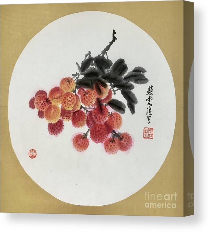 Litchi Canvas Print featuring the painting Fruit Litchi by Carmen Lam