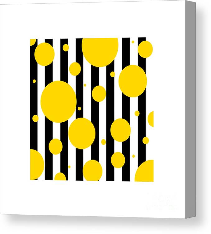 Black Canvas Print featuring the digital art Fun Yellow Dots by Designs By L
