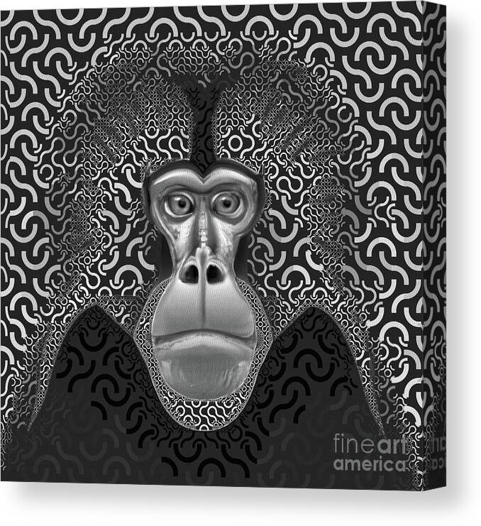Animals Canvas Print featuring the digital art Gelada Monkey Animal Abstract 3b - Black And White by Philip Preston