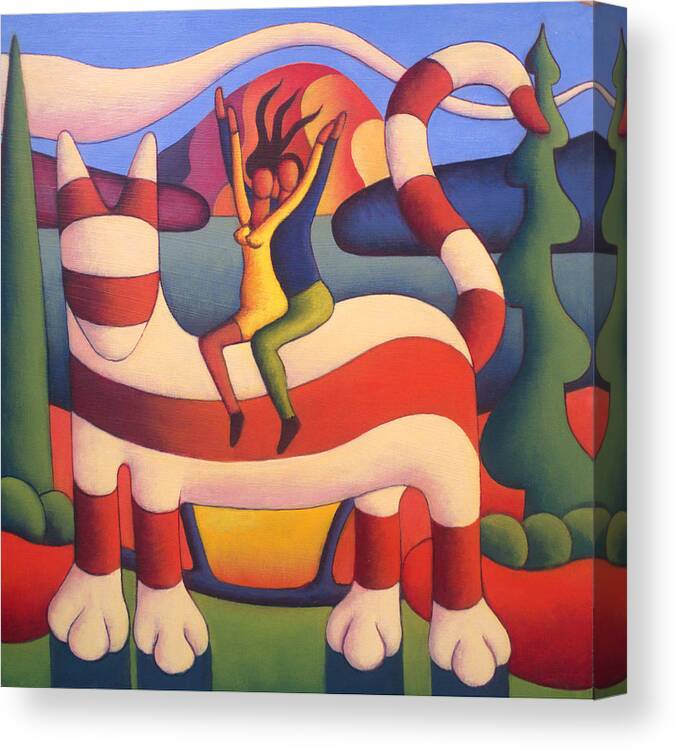 Genetic Cat Canvas Print featuring the painting Genetic Cat with figures by Alan Kenny